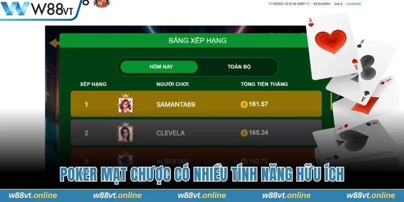 Poker Mạt Chược có nhiều tính năng hữu ích