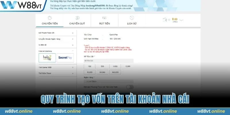 Quy trình nạp tiền W88 nhanh chóng với 4 cách thức 